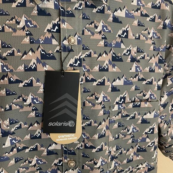 NWT Solaris Men's Mountain Motif Button-up Short Sleeve Shirt Sz: XL - Picture 5 of 10